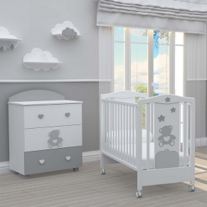 BAMBINO CASA - Комплект бебешко креватче BonBon + скрин с пуш механизми BonBon grigio
